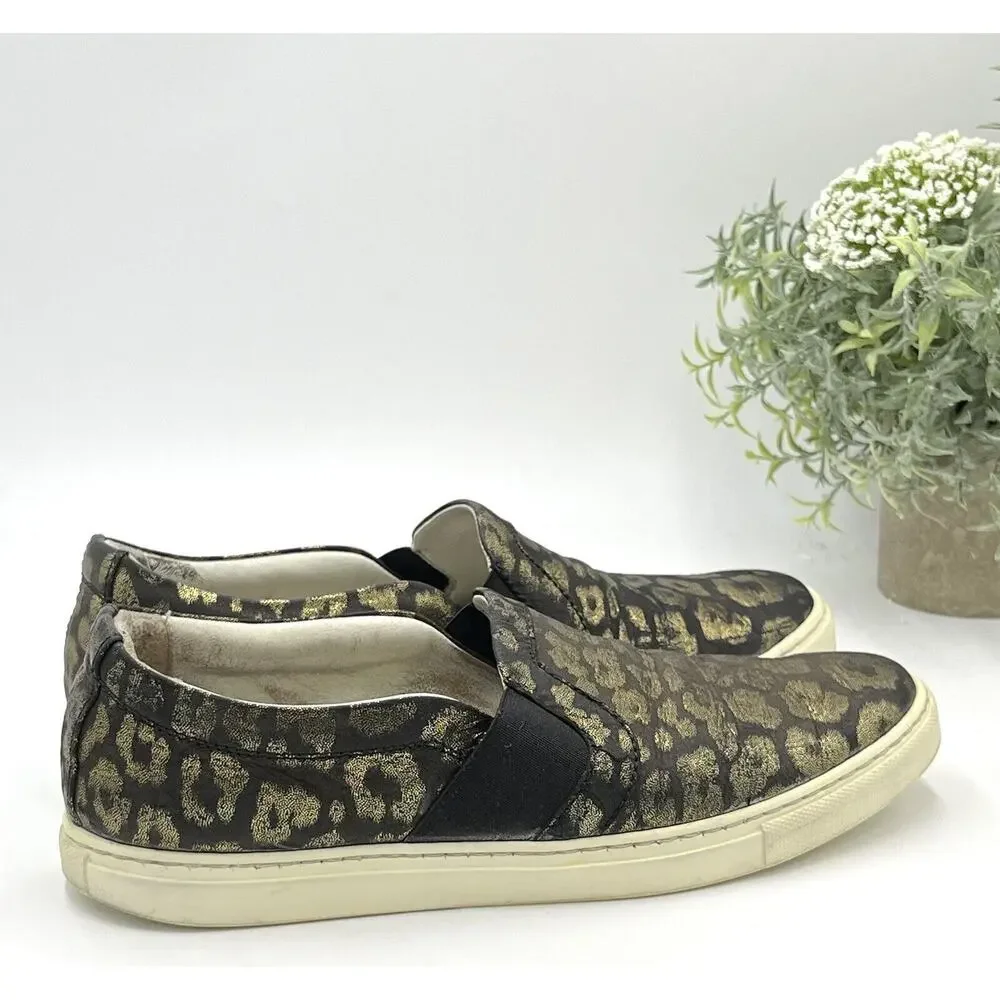 LANVIN Paris Metallic Black Gold Leopard Slip on Brocade Sneaker Size 38‎ /US 7